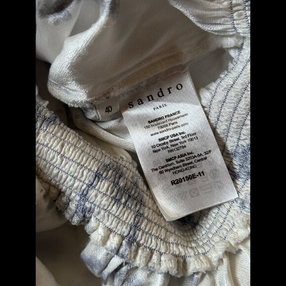 Sandro Dress 40 / US Large Womens White Button Smocked Elastic Waist Heart Art - Picture 9 of 10